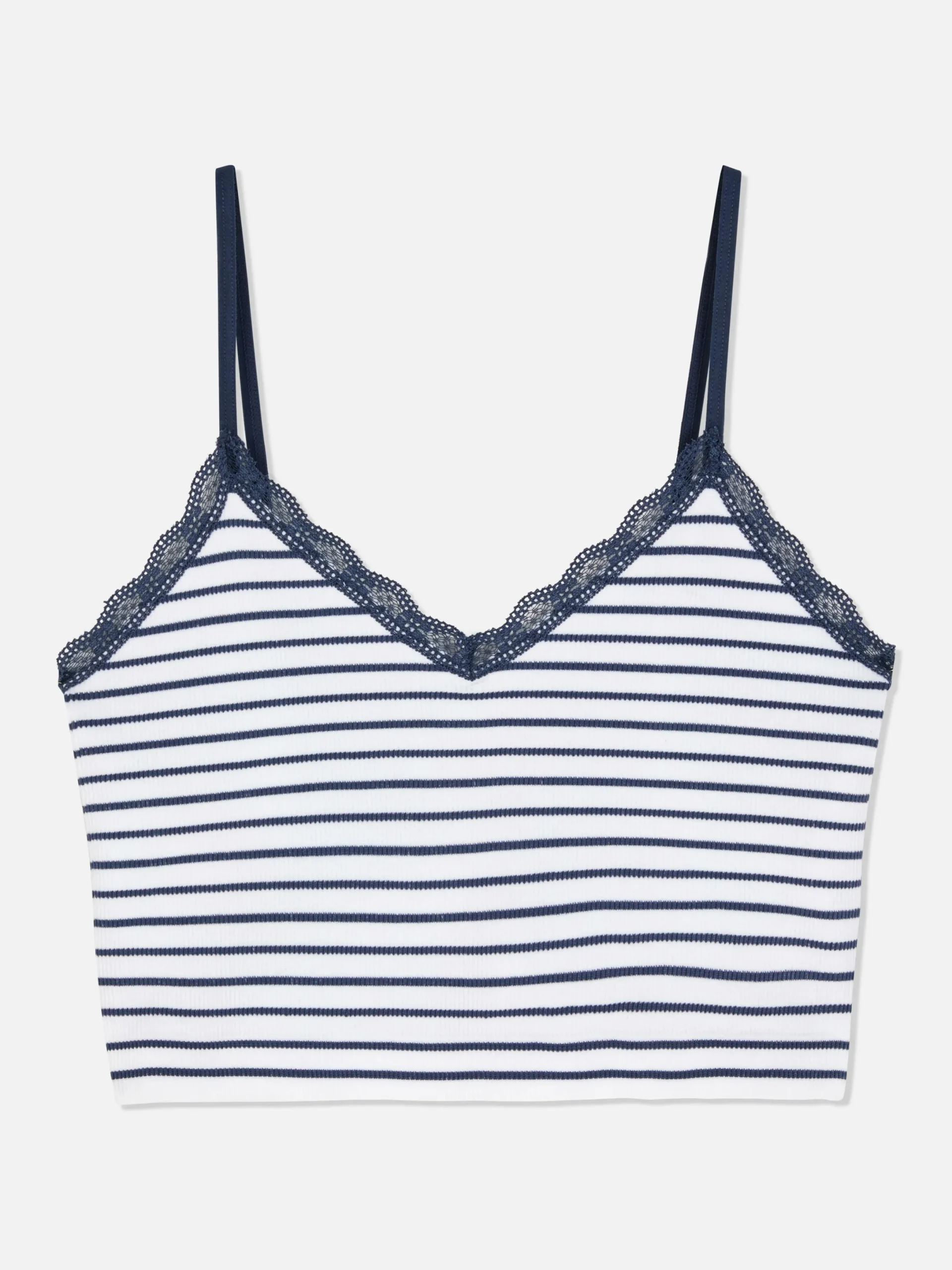Schlafanzugoberteile|Primark Kurzes Schlafanzug-Trägertop Mit Spitzenbesatz Marineblau