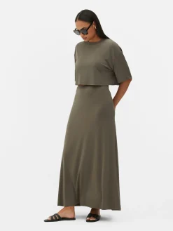 Tops Und T-Shirts|Primark Kurzes T-Shirt Mit Geradem Schnitt Khakifarben
