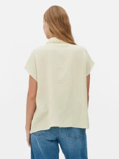 Blusen|Primark Kurzärmelige Bluse Mit Häkelbesatz Steinfarben