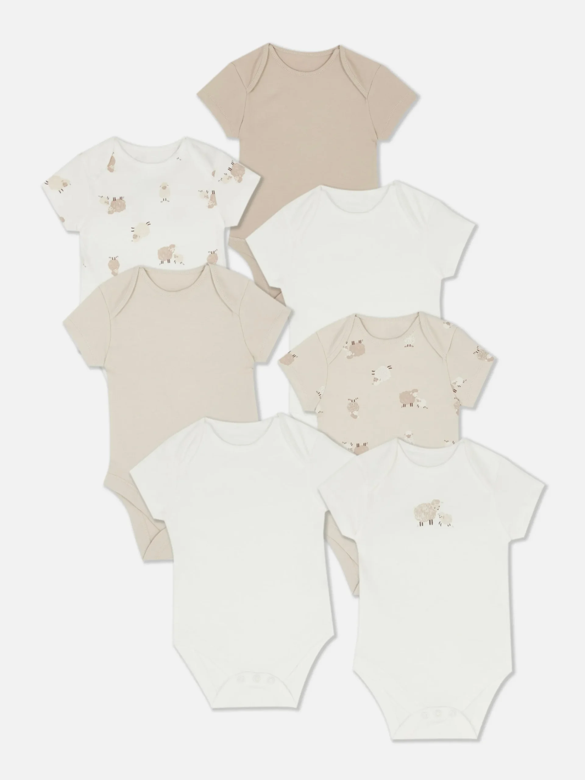 Bodys Und Westen|Primark Kurzärmelige Bodys Mit Lamm-Print, 7er-Pack Taupefarben