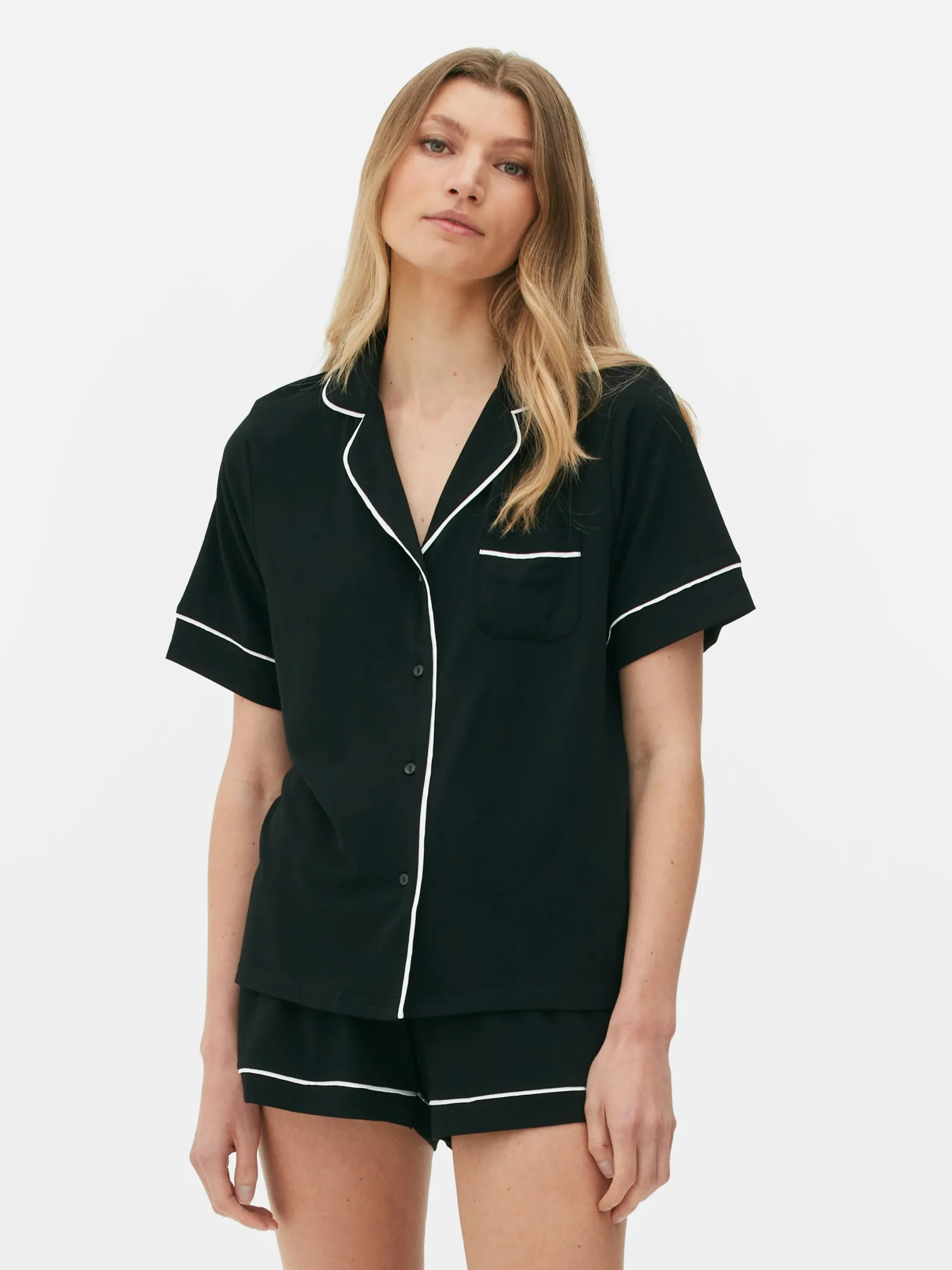 Schlafanzüge|Primark Kurzärmeliger Jersey-Schlafanzug Schwarz