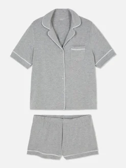 Schlafanzüge|Primark Kurzärmeliger Jersey-Schlafanzug Grau meliert