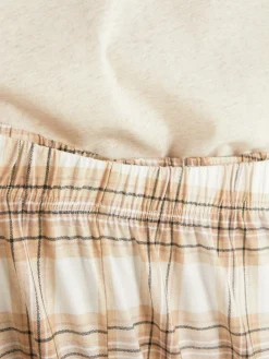 Schlafanzüge|Primark Kurzärmeliger Schlafanzug Mit Schottenkaros Hellbeige