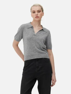 Pullover Und Cardigans|Primark Kurzärmeliges Feinstricktop Mit Kragen Grau