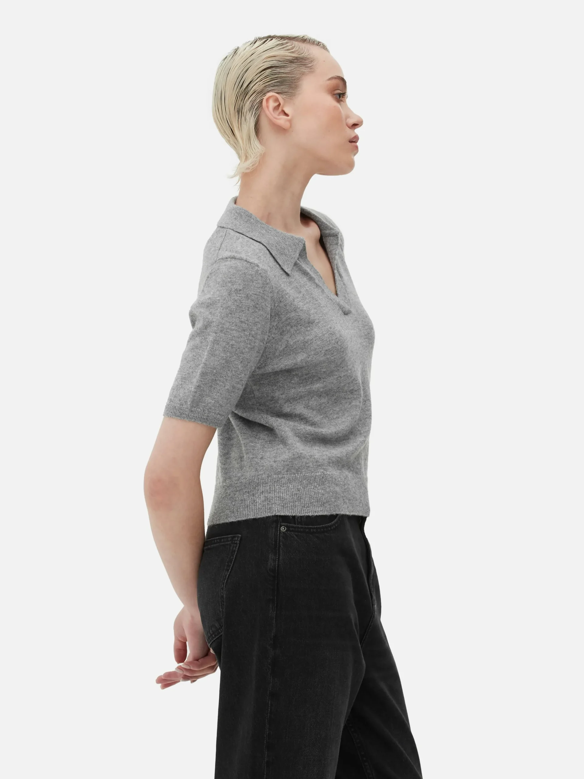 Pullover Und Cardigans|Primark Kurzärmeliges Feinstricktop Mit Kragen Grau