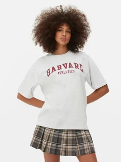 Tops Und T-Shirts|Primark Kurzärmeliges „Harvard“ T-Shirt Grau meliert