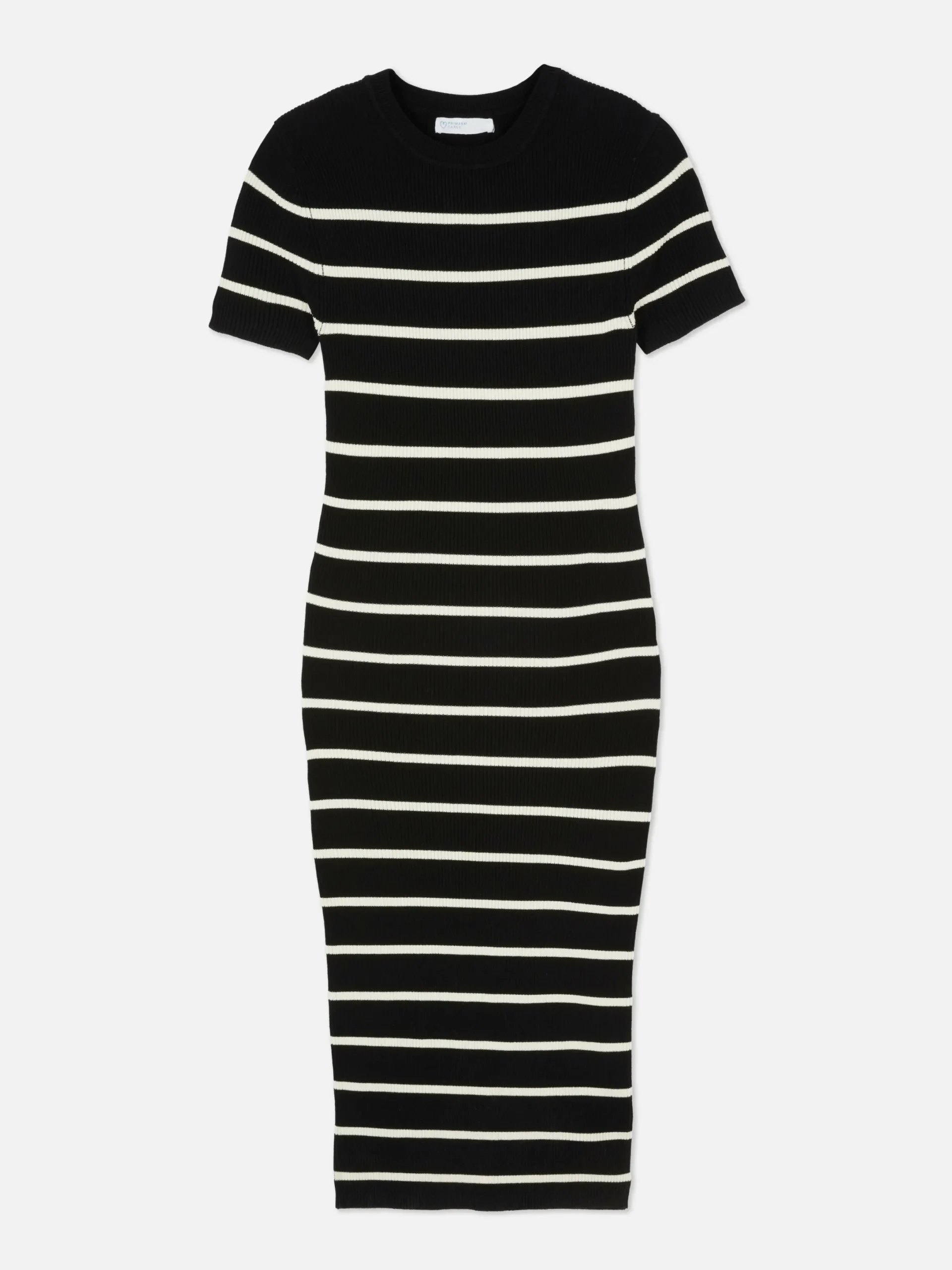 Kleider|Primark Kurzärmeliges Midi-Pulloverkleid Schwarz/Weiß