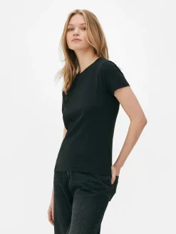 Tops Und T-Shirts|Primark Kurzärmeliges Stretch-T-Shirt Schwarz