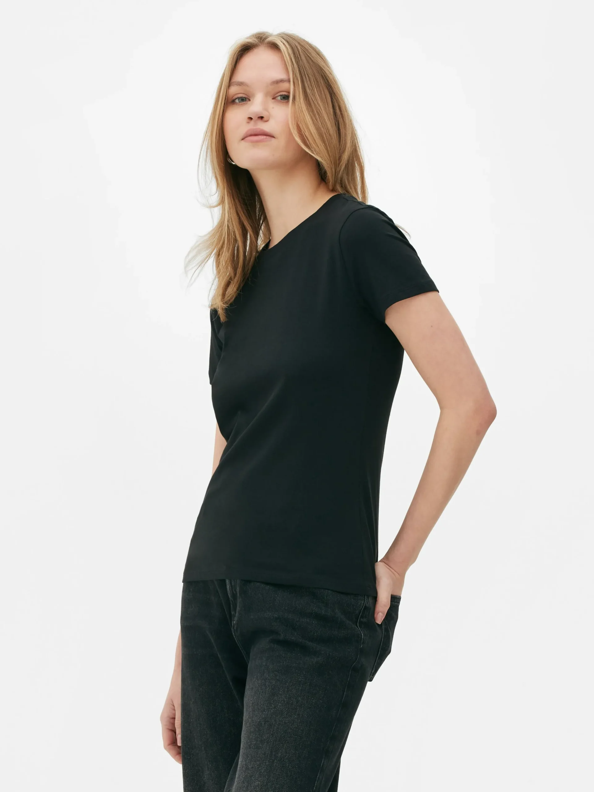Tops Und T-Shirts|Primark Kurzärmeliges Stretch-T-Shirt Schwarz