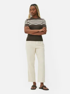 Tops Und T-Shirts|Primark Kurzärmeliges Strick-T-Shirt Braun