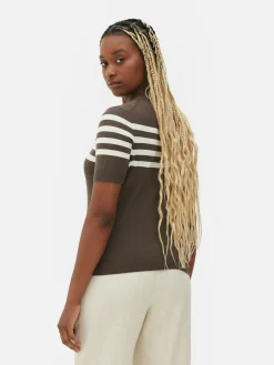 Tops Und T-Shirts|Primark Kurzärmeliges Strick-T-Shirt Braun