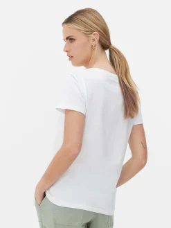 Tops Und T-Shirts|Primark Kurzärmeliges T-Shirt Mit V-Ausschnitt Weiß