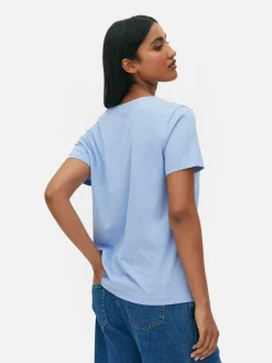 Tops Und T-Shirts|Primark Kurzärmeliges T-Shirt Mit V-Ausschnitt Mittelblau