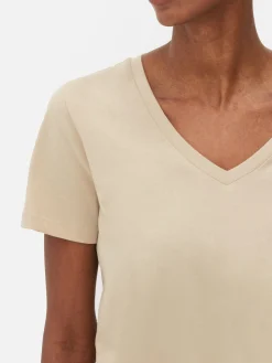 Tops Und T-Shirts|Primark Kurzärmeliges T-Shirt Mit V-Ausschnitt Braun