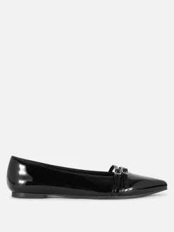 Flache Schuhe|Primark Lack-Ballerinas Mit Spitzer Zehenpartie Schwarz