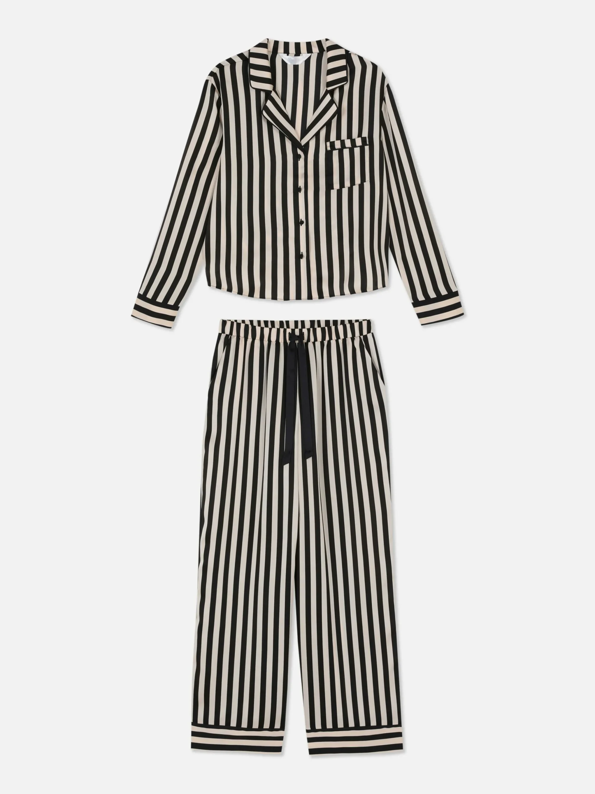 Schlafanzüge|Primark Langarm-Schlafanzug Aus Satin Schwarz/Weiß