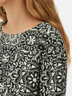 Blusen|Primark Langarm-Top Mit Kordelzug Am Saum Zum Kombinieren Schwarz/Weiß
