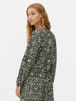 Blusen|Primark Langarm-Top Mit Kordelzug Am Saum Zum Kombinieren Schwarz/Weiß