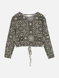 Blusen|Primark Langarm-Top Mit Kordelzug Am Saum Zum Kombinieren Schwarz/Weiß
