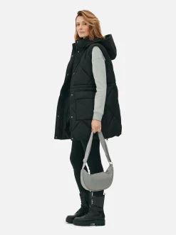 Jacken Und Mäntel|Primark Lange Steppweste Mit Kapuze Schwarz