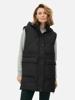 Jacken Und Mäntel|Primark Lange Steppweste Mit Kapuze Schwarz