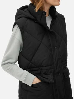 Jacken Und Mäntel|Primark Lange Steppweste Mit Kapuze Schwarz