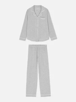 Schlafanzüge|Primark Langer Boyfriend-Schlafanzug Grau meliert