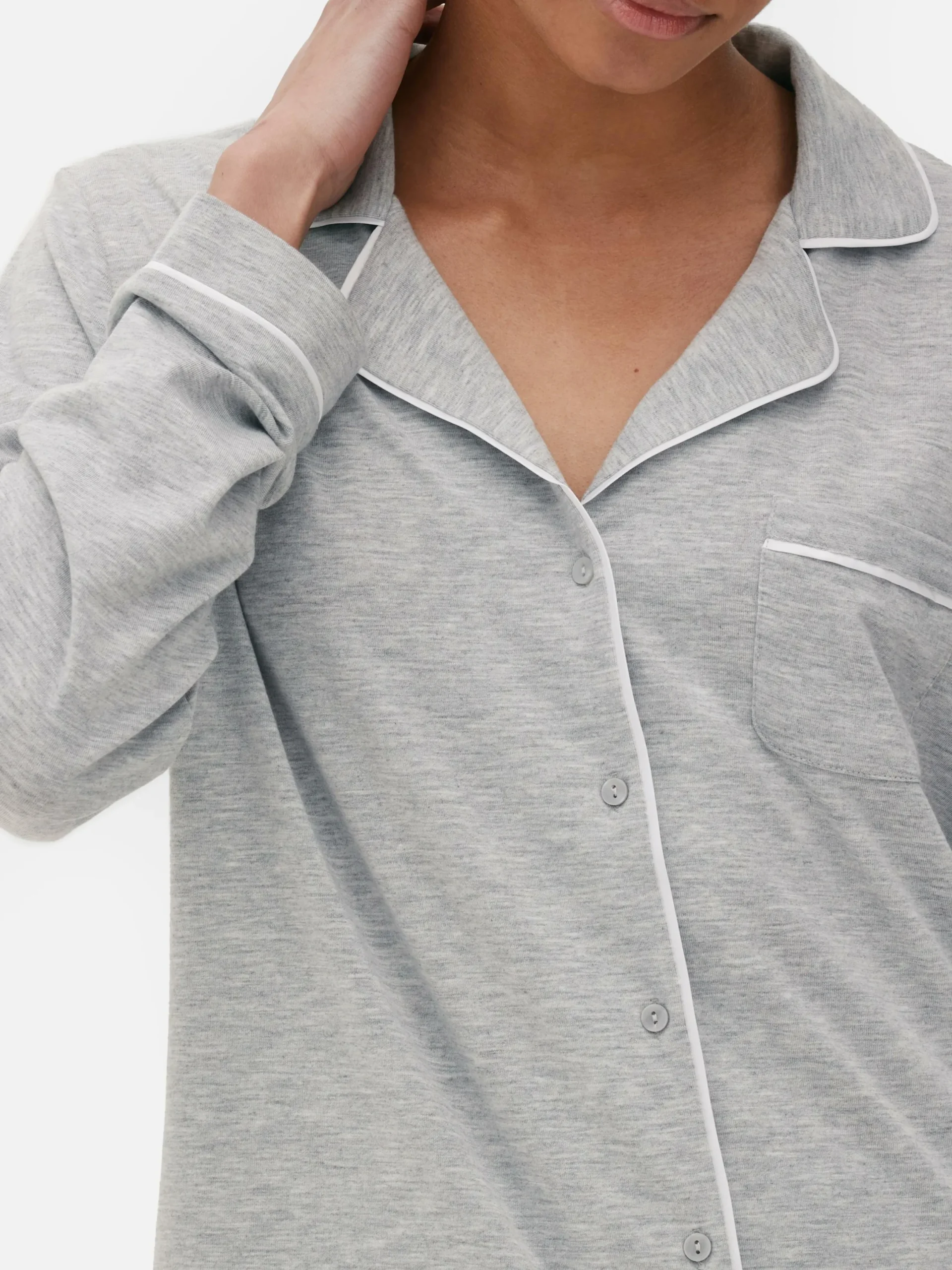 Schlafanzüge|Primark Langer Boyfriend-Schlafanzug Grau meliert