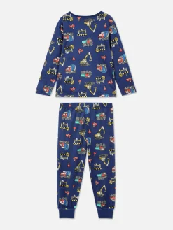 Schlafanzüge Und Nachtwäsche|Primark Langer Velours-Schlafanzug Mit Baumotiv Marineblau