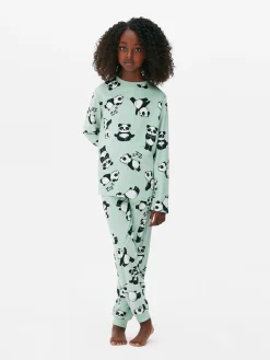 Schlafanzüge Und Nachtwäsche|Primark Langer Velours-Schlafanzug Mit Pandamotiv Grün