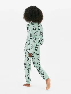 Schlafanzüge Und Nachtwäsche|Primark Langer Velours-Schlafanzug Mit Pandamotiv Grün