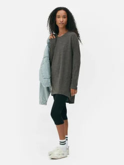 Tops Und T-Shirts|Primark Langes Langarm-Top Mit Rundem Saum Anthrazitfarben