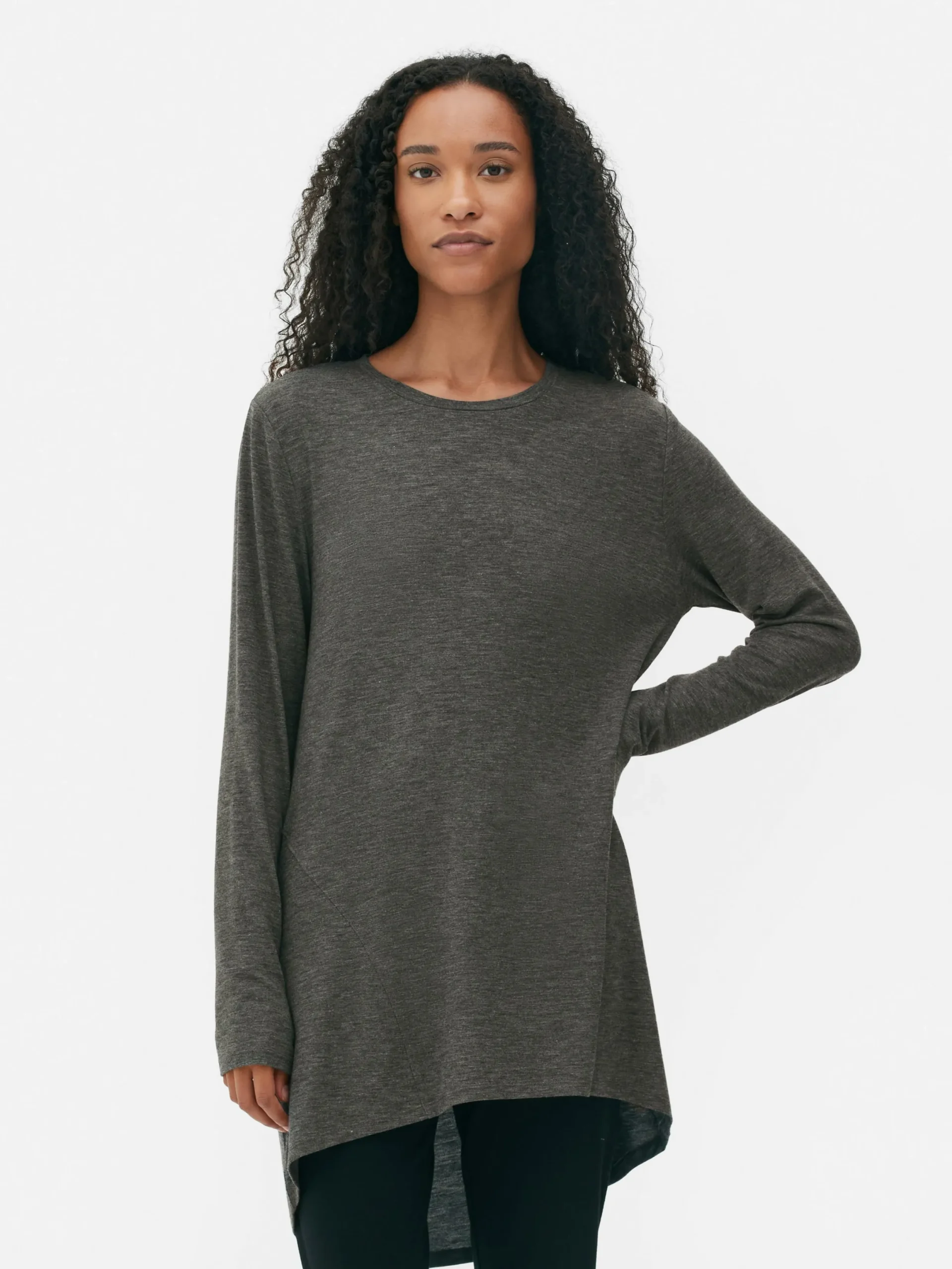 Tops Und T-Shirts|Primark Langes Langarm-Top Mit Rundem Saum Anthrazitfarben