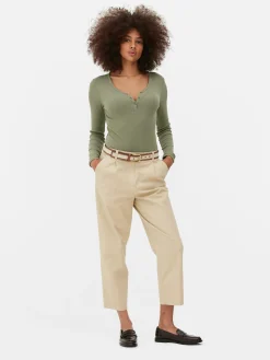 Tops Und T-Shirts|Primark Langärmeliger Henley-Body Khakifarben