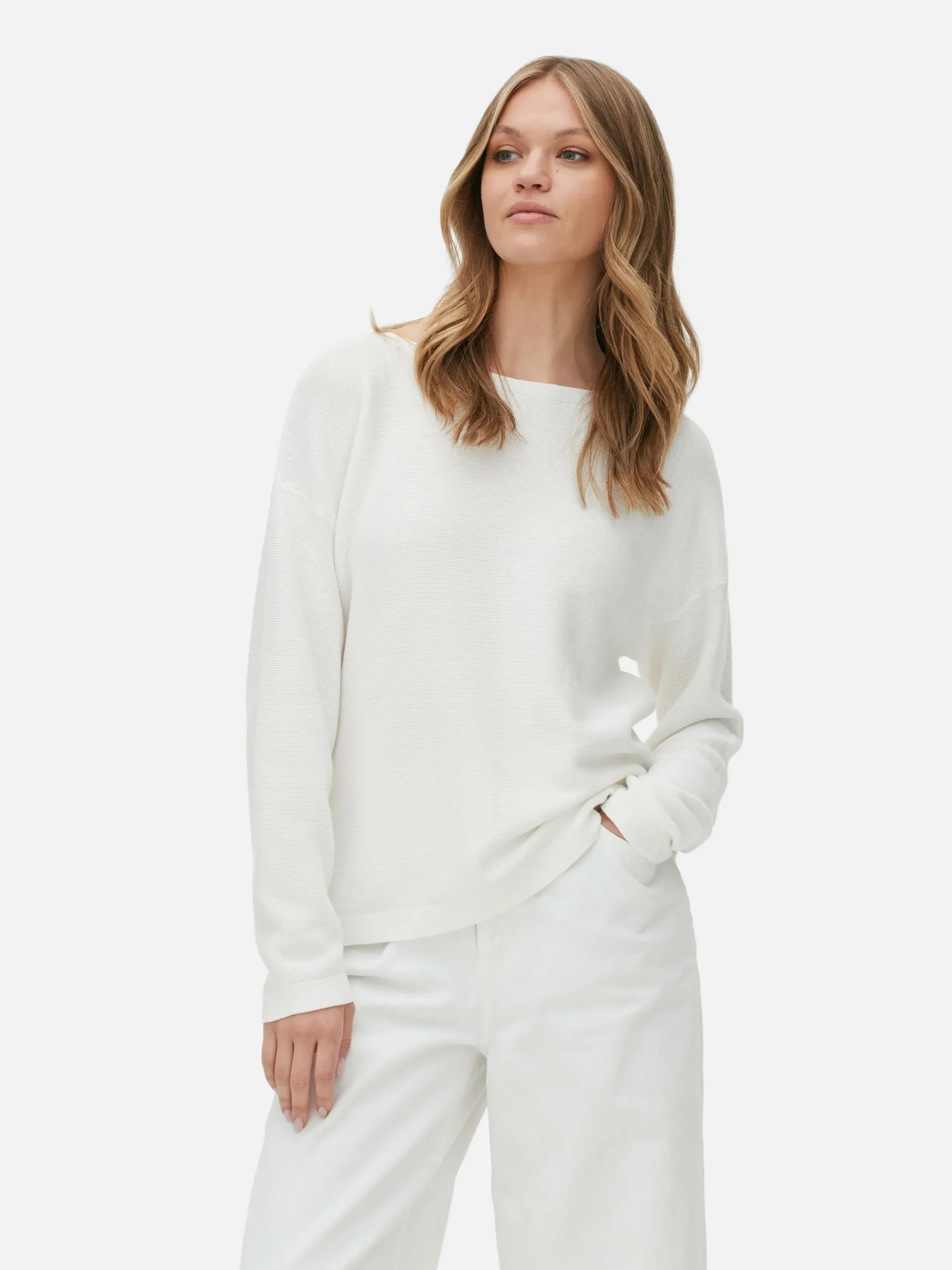 Pullover Und Cardigans|Primark Langärmeliger Pullover Mit U-Boot-Ausschnitt Weiß