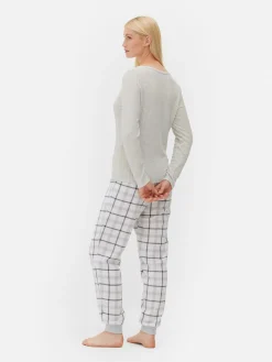 Schlafanzüge|Primark Langärmeliger Schlafanzug Mit Karierter Hose Grau