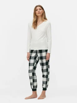 Schlafanzüge|Primark Langärmeliger Schlafanzug Mit Karierter Hose Schwarz/Weiß