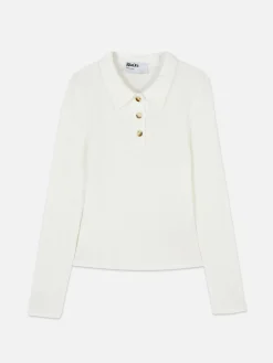 Tops Und T-Shirts|Primark Langärmeliges, Geripptes „Rita Ora“ Poloshirt Elfenbeinfarben