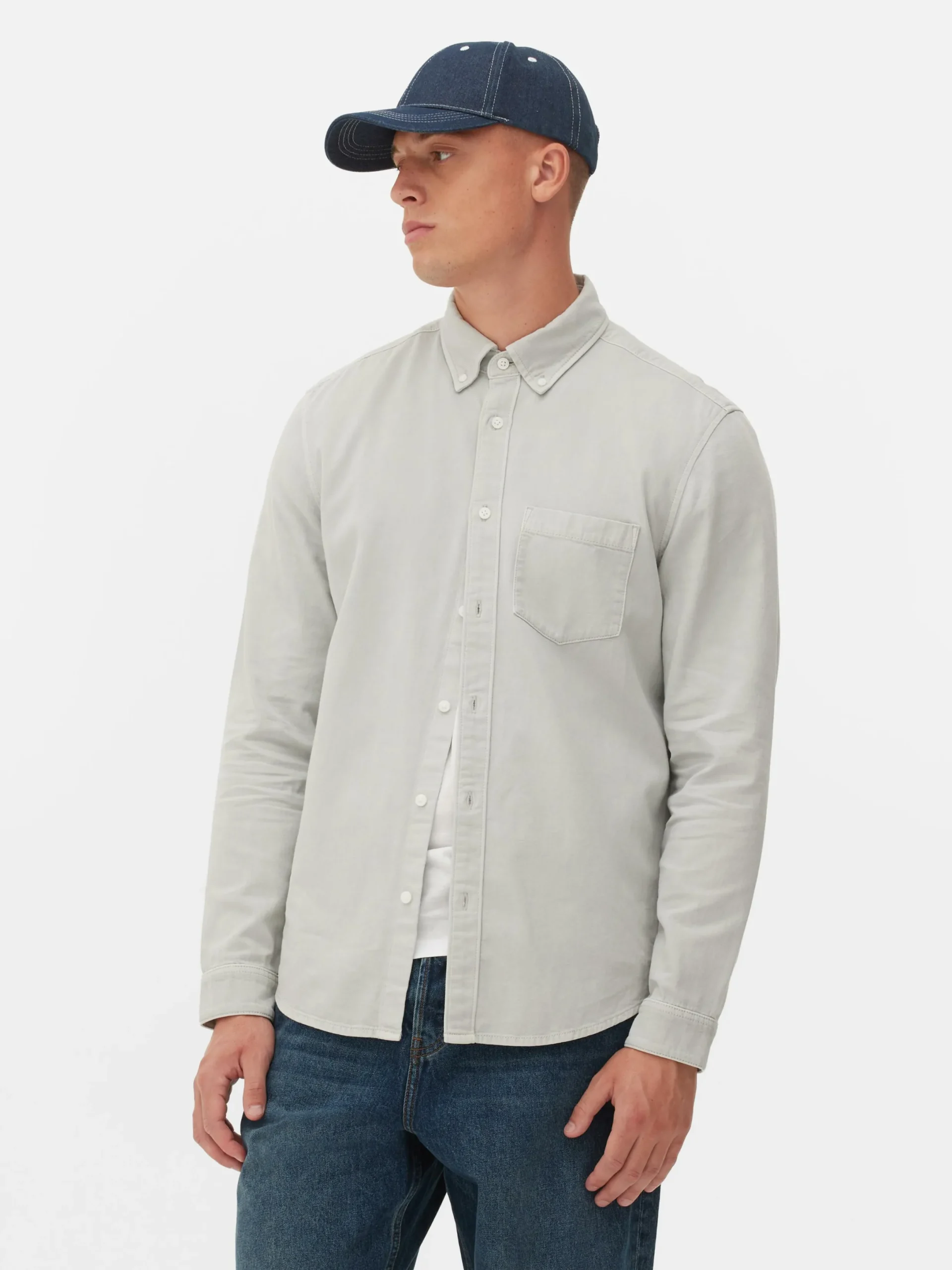 Hemden|Primark Langärmeliges Hemd Aus Baumwoll-Twill Grau