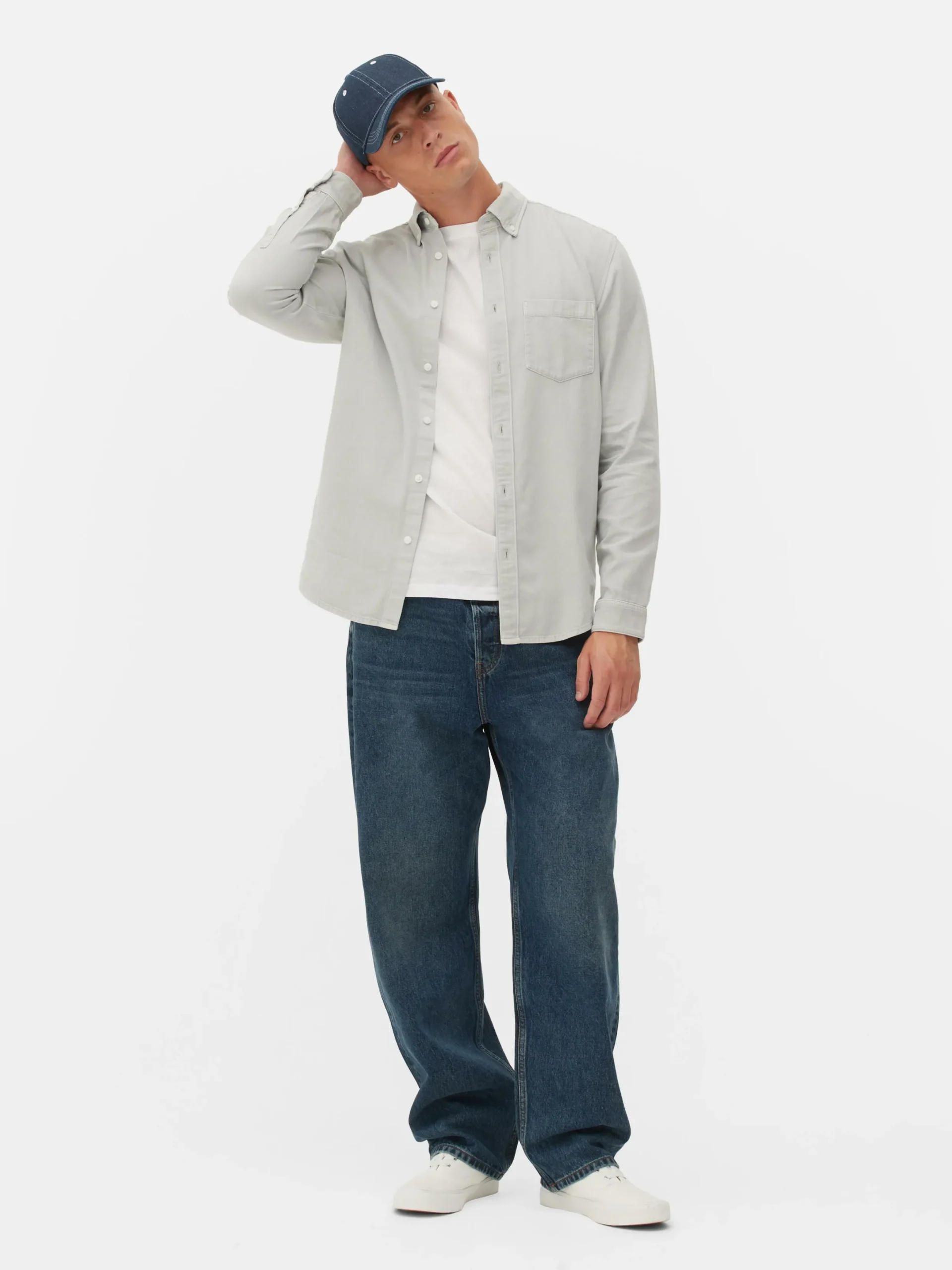Hemden|Primark Langärmeliges Hemd Aus Baumwoll-Twill Grau