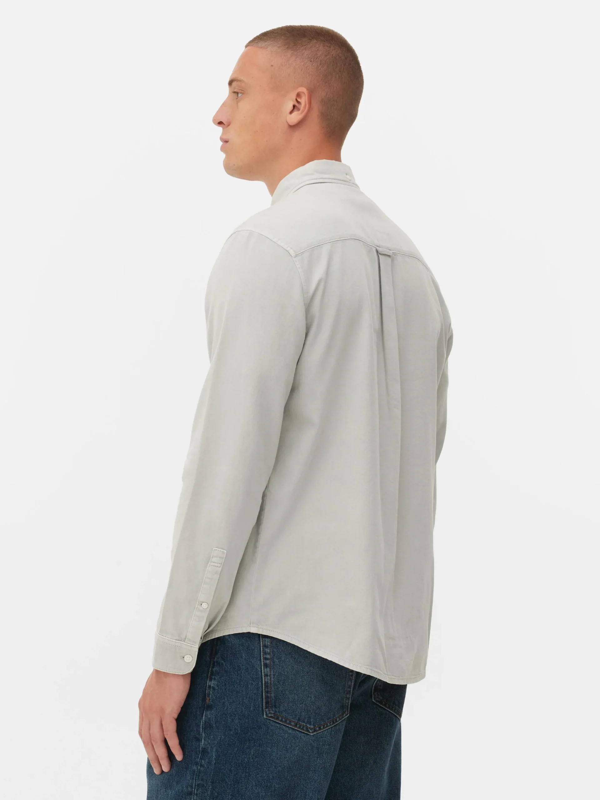 Hemden|Primark Langärmeliges Hemd Aus Baumwoll-Twill Grau
