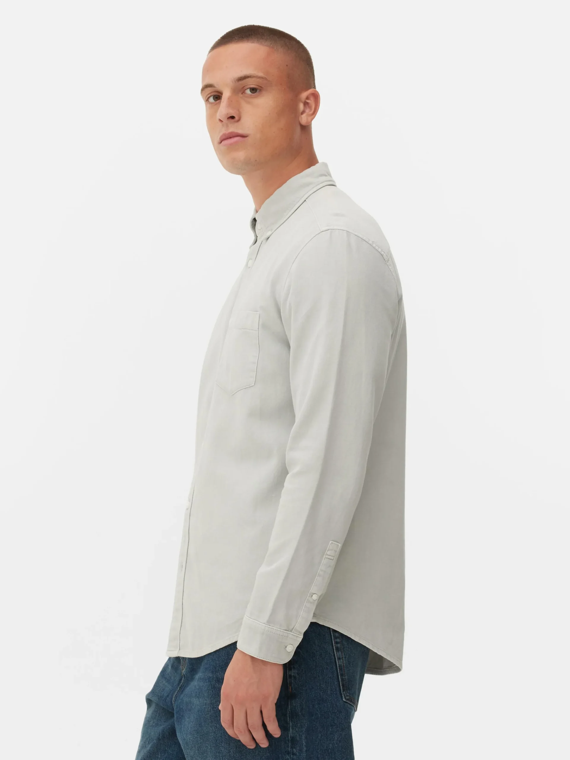 Hemden|Primark Langärmeliges Hemd Aus Baumwoll-Twill Grau