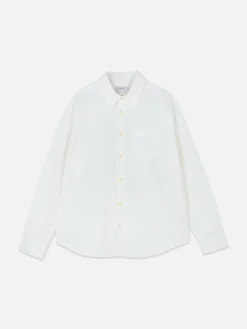 Hemden|Primark Langärmeliges Jacquardhemd Weiß