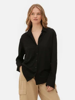 Blusen|Primark Langärmeliges Jerseyhemd Schwarz