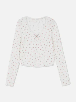 Schlafanzugoberteile|Primark Langärmeliges Pointelle-Schlafanzugtop Mit Rosen-Print Multi