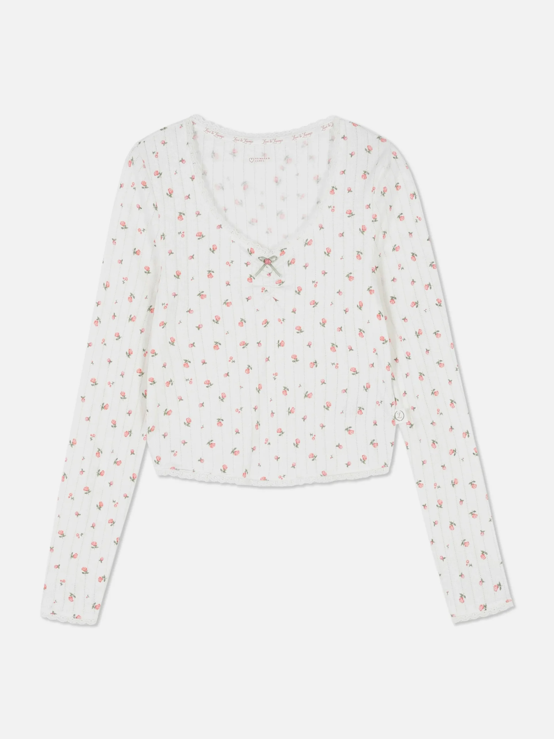 Schlafanzugoberteile|Primark Langärmeliges Pointelle-Schlafanzugtop Mit Rosen-Print Multi