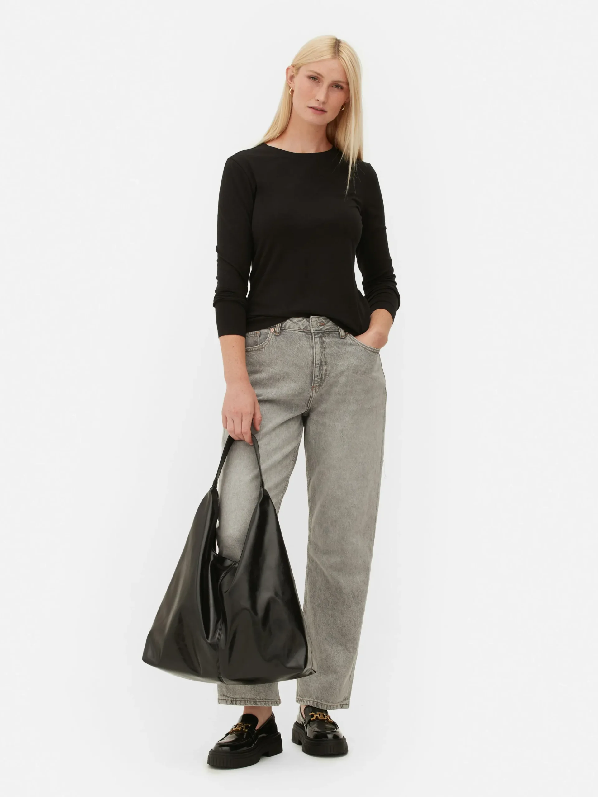 Tops Und T-Shirts|Primark Langärmeliges Stretch-T-Shirt Schwarz