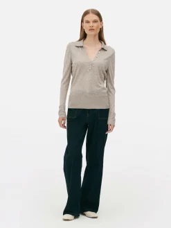 Pullover Und Cardigans|Primark Langärmeliges „The Edit“ Strick-Poloshirt Taupefarben