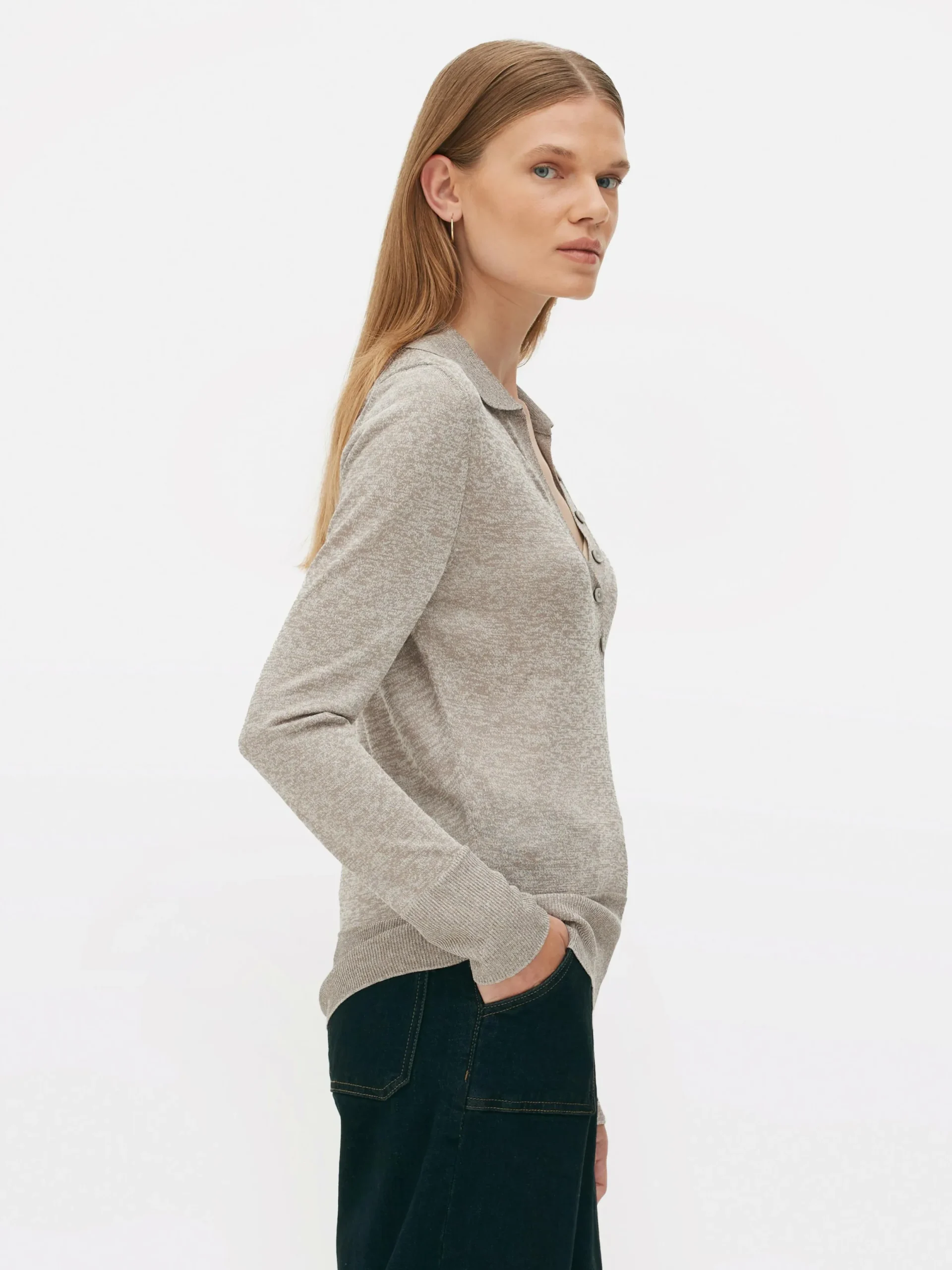 Pullover Und Cardigans|Primark Langärmeliges „The Edit“ Strick-Poloshirt Taupefarben