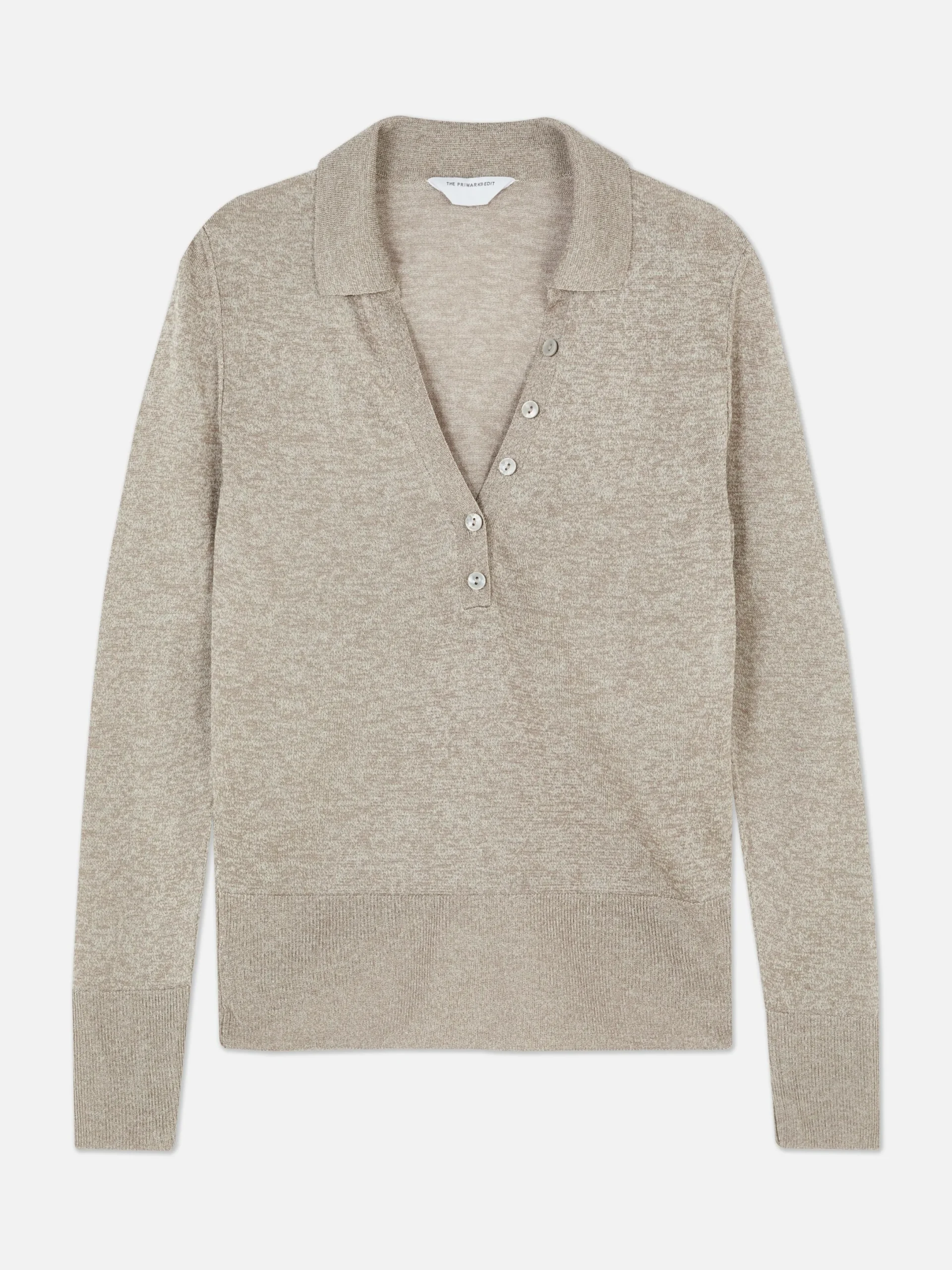 Pullover Und Cardigans|Primark Langärmeliges „The Edit“ Strick-Poloshirt Taupefarben